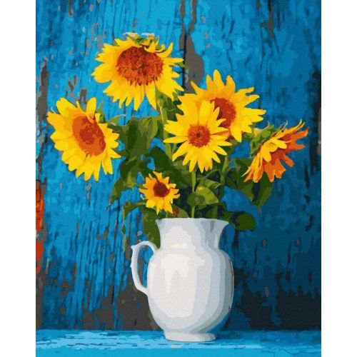 Картина за номерами "Соняшники в білій вазі" фото