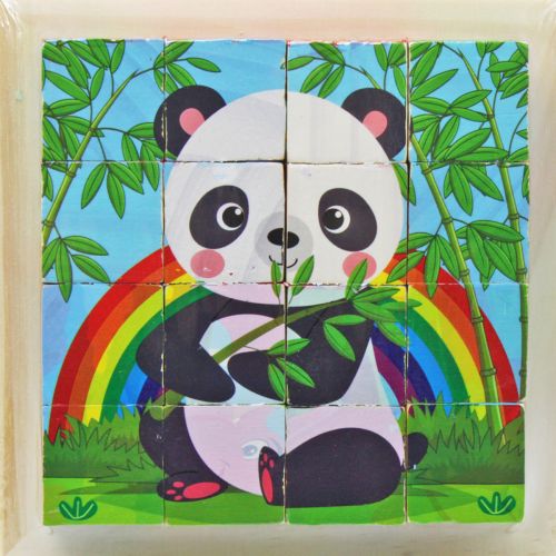 Кубики-пазл деревʼяні "Панда" (16 шт) фото