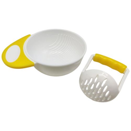 Чаша для подрібнення їжі пластикова (біла з жовтим) фото