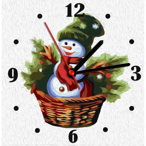 Годинник-картина за номерами "Сніговик", 30х30 см фото