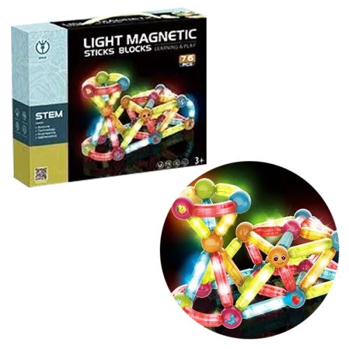 Конструктор магнітний, зі світлом, 76 елементів фото