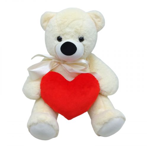 Мʼяка іграшка "Ведмедик з серцем", світлий, 30 см фото
