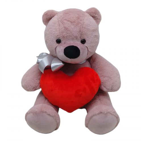 Мʼяка іграшка "Ведмедик з серцем", бузковий, 30 см фото