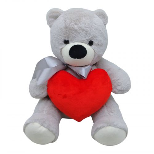 Мʼяка іграшка "Ведмедик з серцем", сірий, 30 см фото