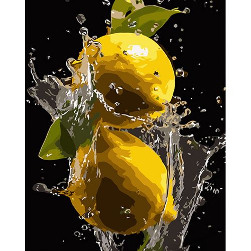 Картина за номерами на чорному фоні "Яскраві лимони" 40х50 фото