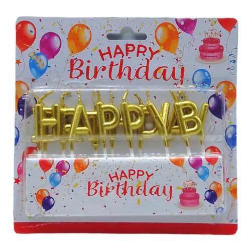Свічки для торта "Happy Birthday" золоті 2,5 см фото