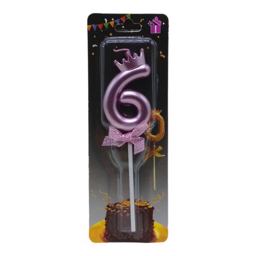 Свічка для торта "Цифра 6 з короною", рожева фото