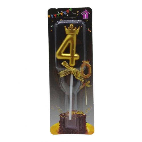 Свічка для торта "Цифра 4 з короною", золотиста фото