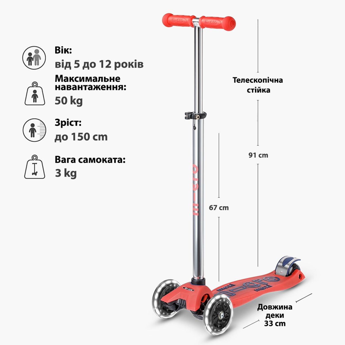 Самокат Micro серии Maxi Deluxe Glow LED - Красная аура  фото 10