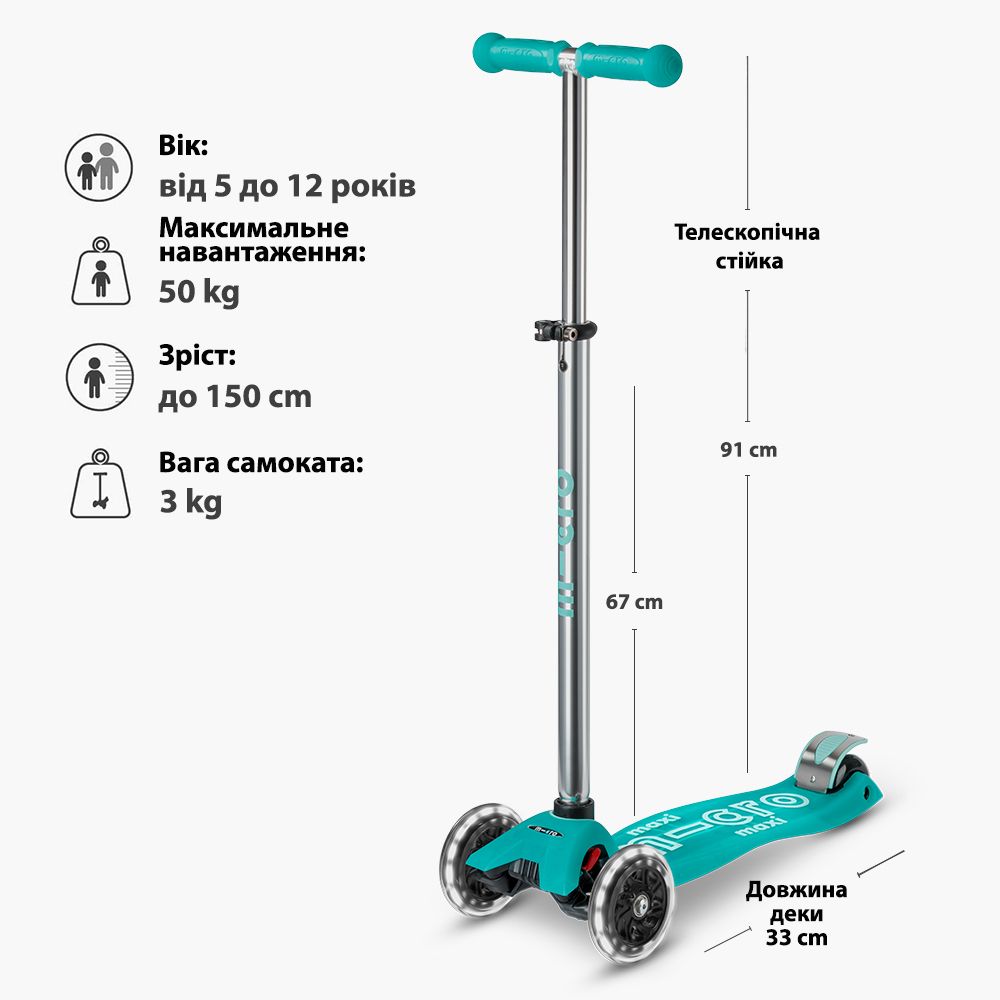 Самокат Micro серии Maxi Deluxe Glow LED - Желейный зеленый  фото 10