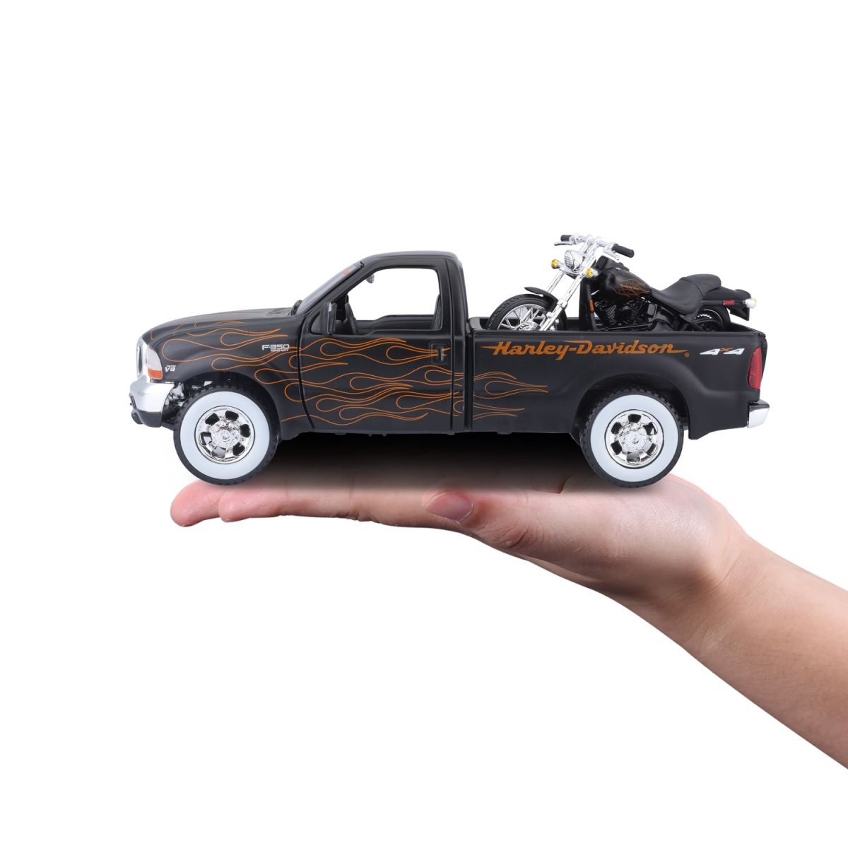Набір іграшковий Harley-Davidson: машинка 1:27 1999 Ford F-350 Super Duty Pickup, мотоцикл 1:24  фото 10