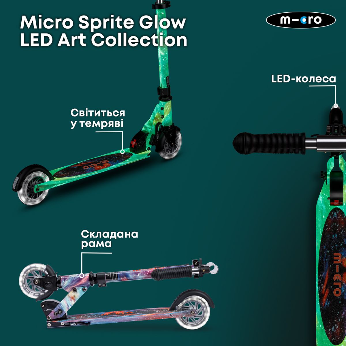 Самокат Micro серии Sprite Glow LED Art Collection – Космос  фото 10