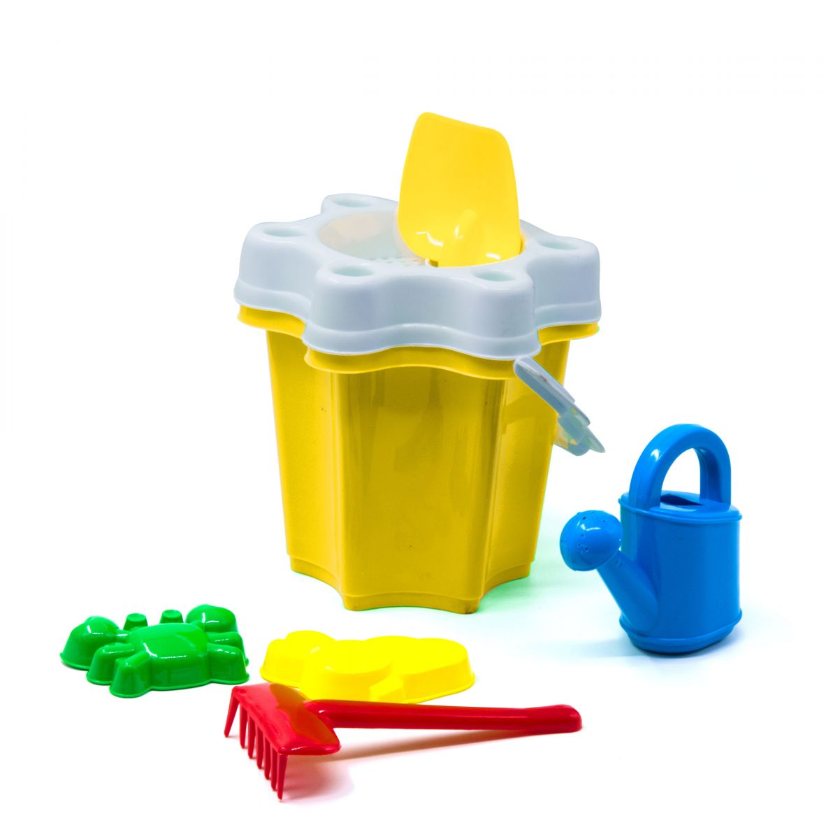 Ведро "Цветочек" с лейкой и песочным набором (желтое)  фото 1