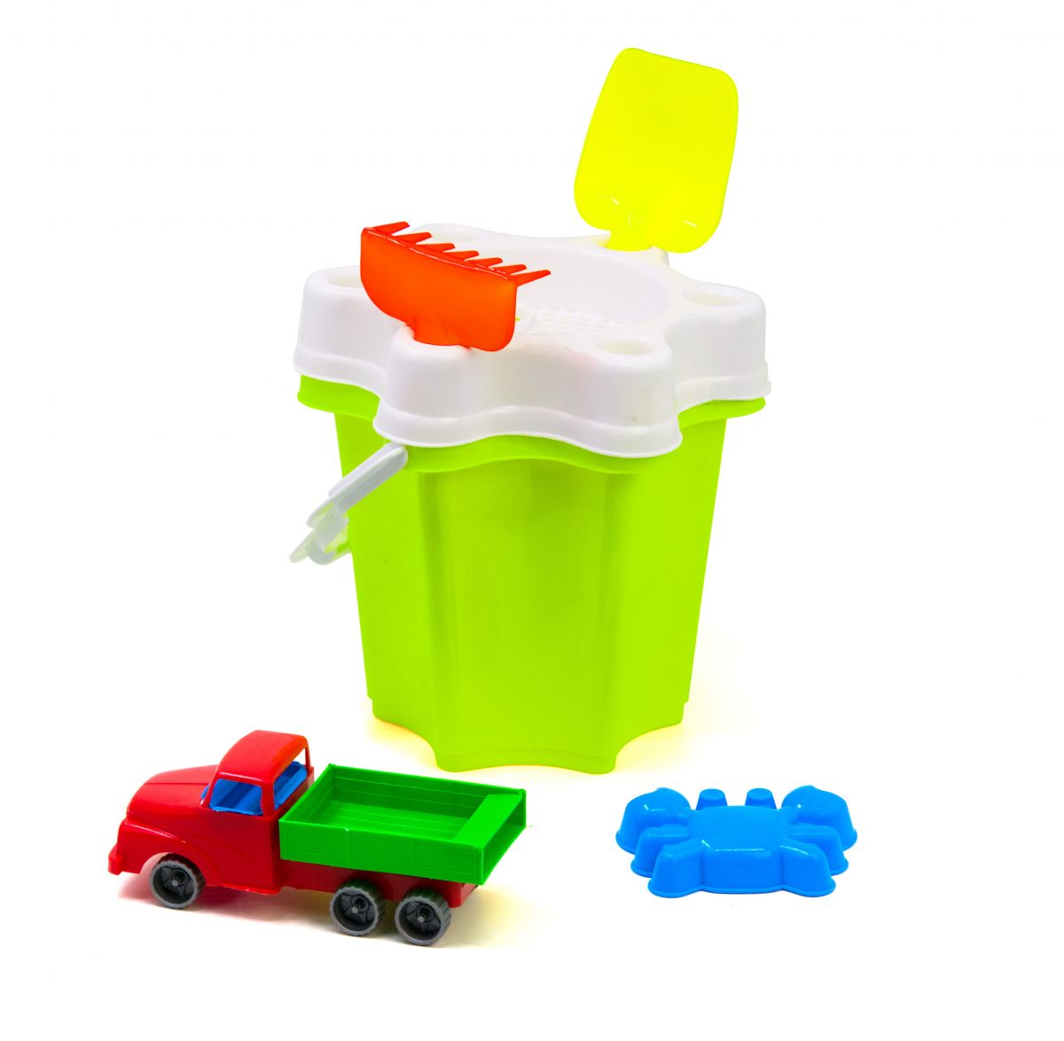 Ведро "Цветочек" с машинкой и песочным набором (салатовое)  фото 1
