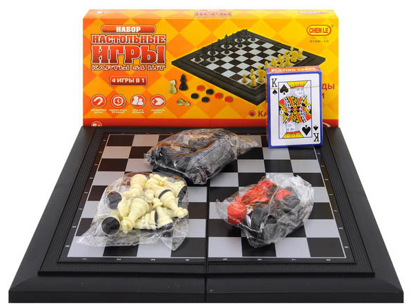 Магнитная игра 4 в 1 (шахматы, шашки, нарды, карты)  фото 1