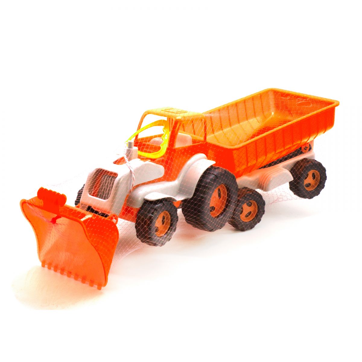 Трактор з ковшем і причепом (оранжево-білий)
