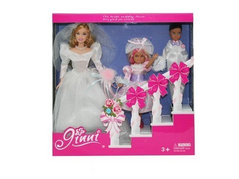 Кукла типа "Барби Jinni" невеста, с мал.  куклами-дев. +мальчик, в кор.  34х80х6 /24-2/