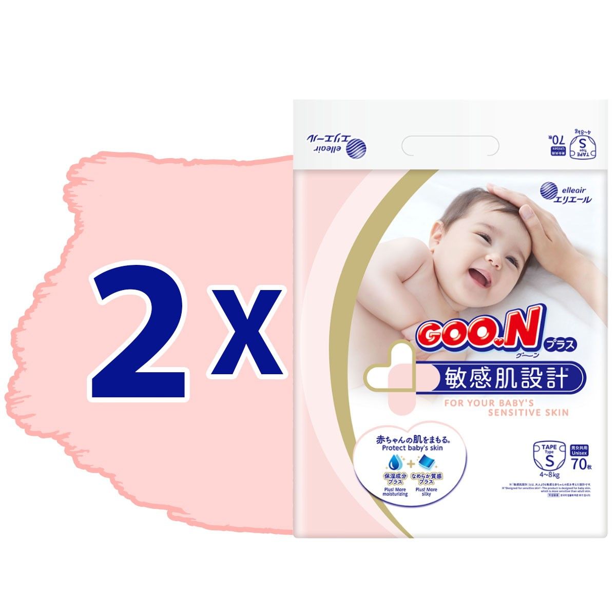 Подгузники Goo. N Plus для детей (размер 2(S), 4-8 кг, 140 шт)