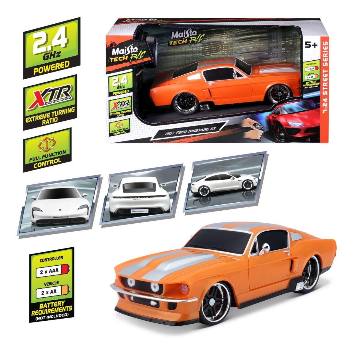 Машинка игрушечная на радиоуправлении 1967 Ford Mustang GT, масштаб 1:24 оранжевый  фото 11