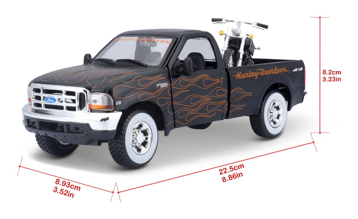 Набір іграшковий Harley-Davidson: машинка 1:27 1999 Ford F-350 Super Duty Pickup, мотоцикл 1:24  фото 11