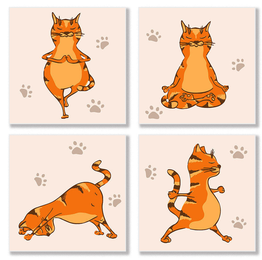 Картина за номерами "полиптих: Yoga-cat" ★★