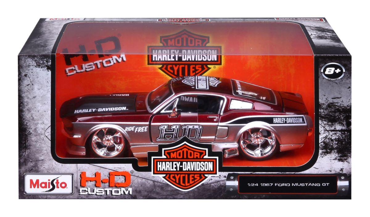 Машинка іграшкова Harley-Davidson 1967 Ford Mustang GT, масштаб 1:24, мет. червоний/срібний  фото 12