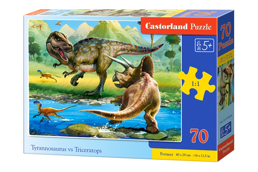 Пазлы "Тиранозавр и трицератопс ", 70 элементов