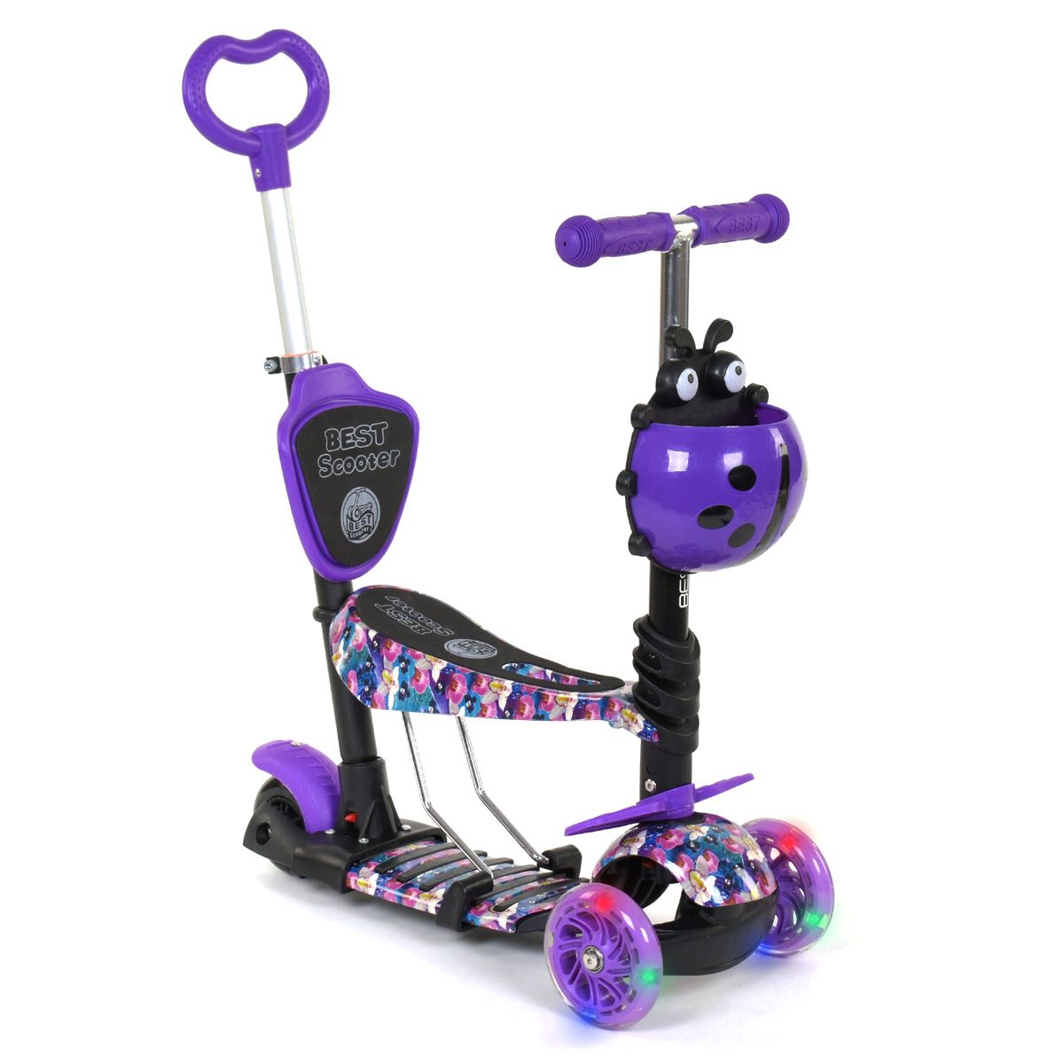 Самокат с ручкой "Best Scooter" (фиолетовый)  фото 1