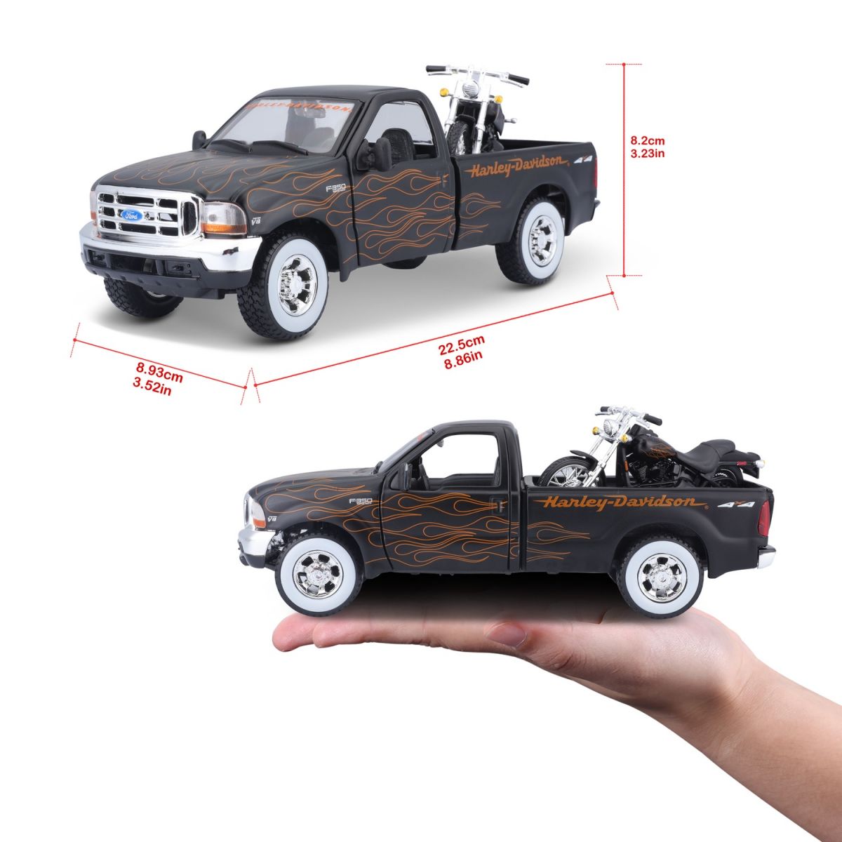 Набір іграшковий Harley-Davidson: машинка 1:27 1999 Ford F-350 Super Duty Pickup, мотоцикл 1:24  фото 13
