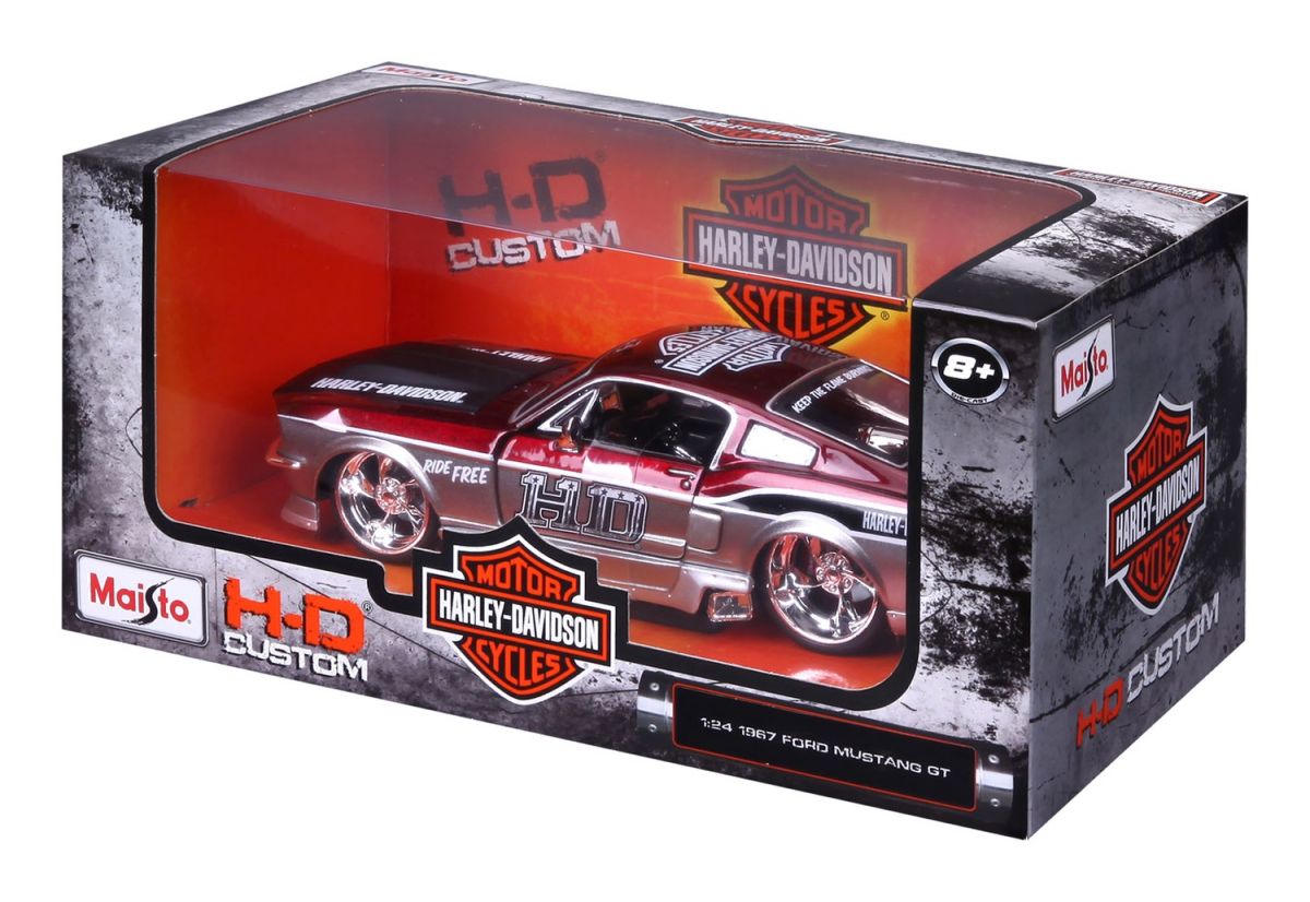 Машинка іграшкова Harley-Davidson 1967 Ford Mustang GT, масштаб 1:24, мет. червоний/срібний  фото 13