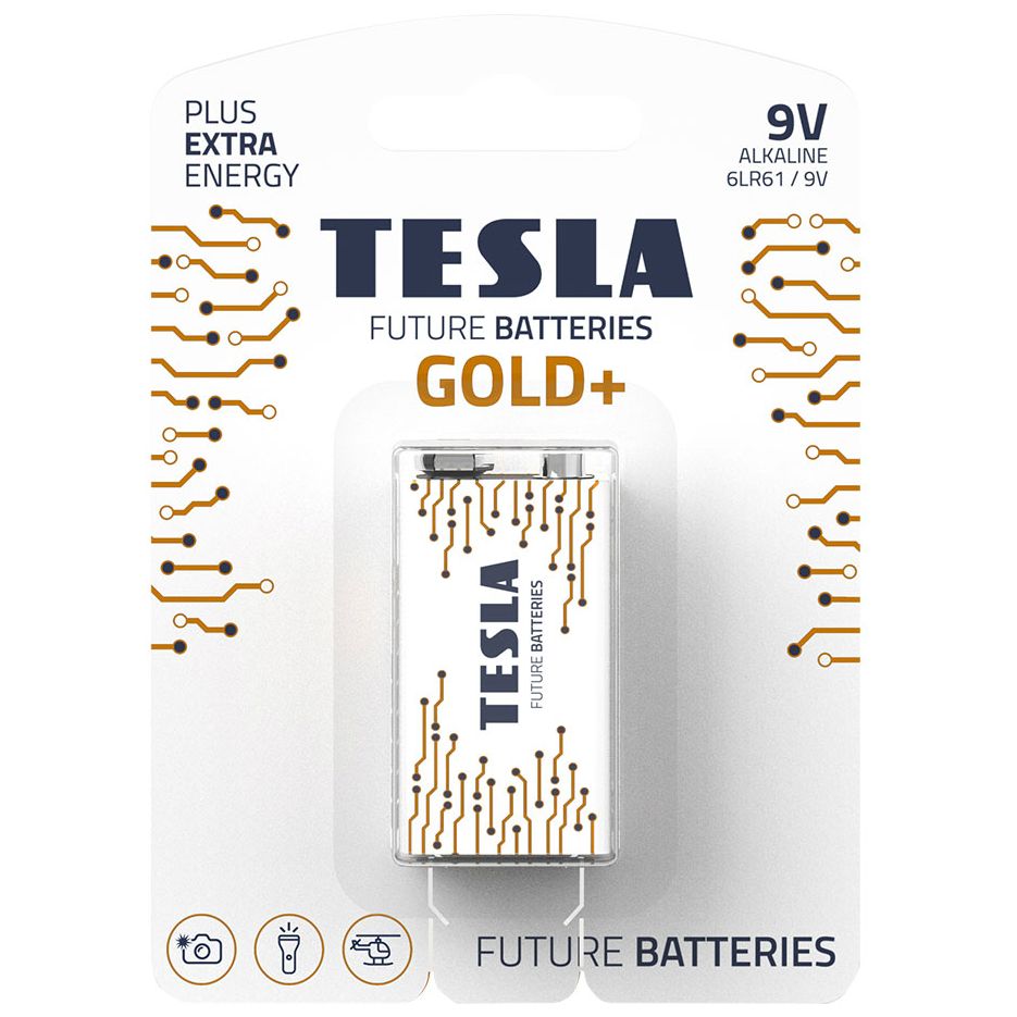 Первинні елементи та Первинні батареї TESLA BATTERIES 9V GOLD + (6LR61 / BLISTER FOIL 1 шт. )