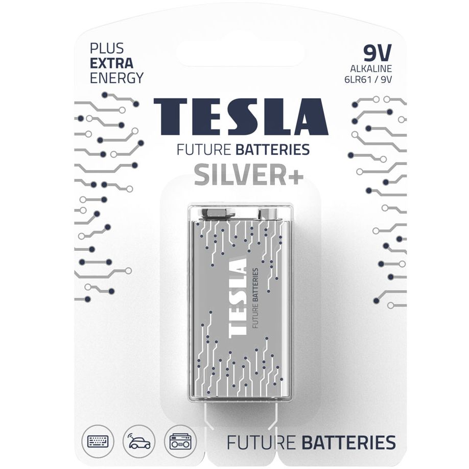 Первинні елементи та Первинні батареї TESLA BATTERIES 9V SILVER + (6LR61 / BLISTER FOIL 1 шт. )