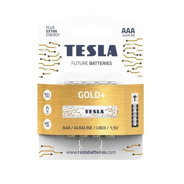 Батарейки TESLA AAA GOLD + (LR03), 4 штуки