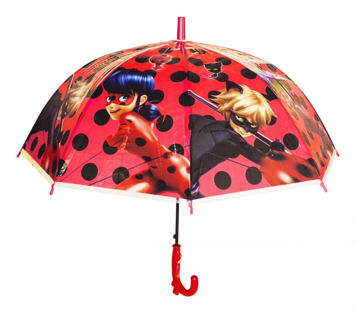 Зонтик детский "Леди Баг и Супер Кот", красный в горошек