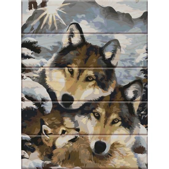 Картина за номерами на дереві "Вовки"