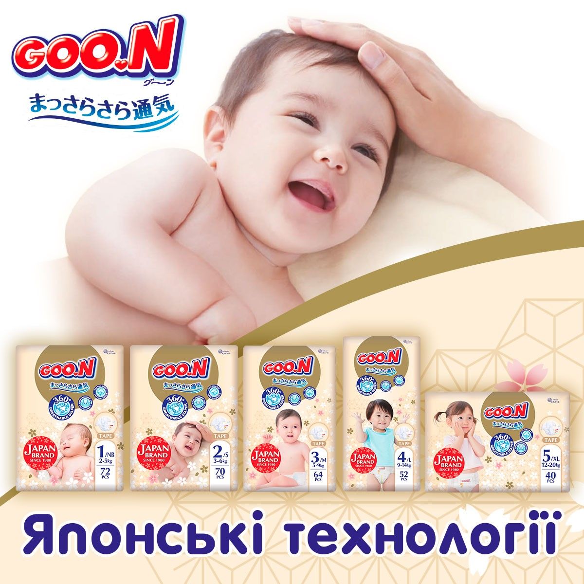 Підгузки Goo. N Premium Soft для дітей (розмір 3(M), 5-9 кг, 64 шт)