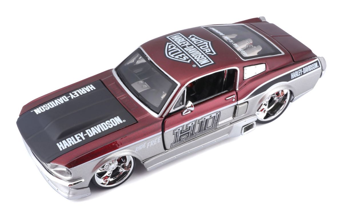 Машинка іграшкова Harley-Davidson 1967 Ford Mustang GT, масштаб 1:24, мет. червоний/срібний  фото 15