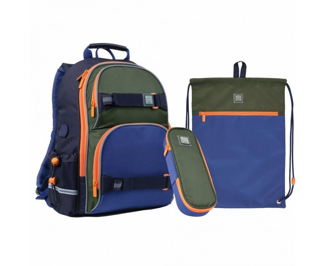 Набір рюкзак + пенал + сумка для взуття WK 702 синьо-зелений