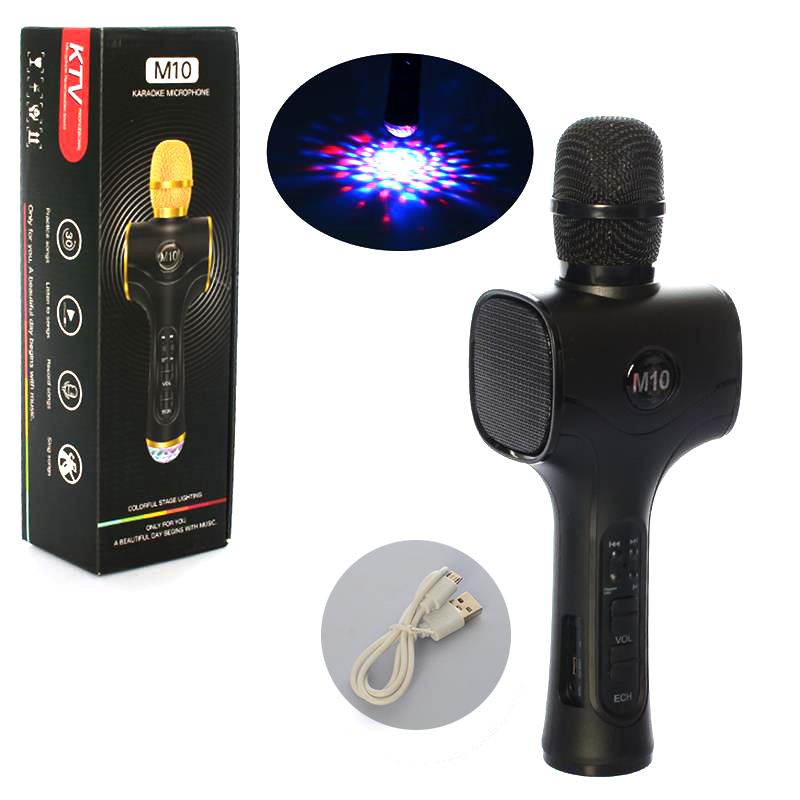 [M10-black] Микрофон M10-black (40шт) 29,5см, аккум,3Dсвет, Bluetooth, TFсл, USBзар, черный, в кор,30-7,5-9,5см