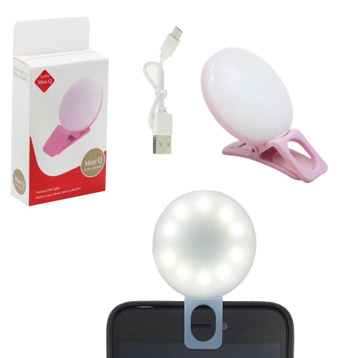 Селфи лампа на смартфон Mini Q (розовая)