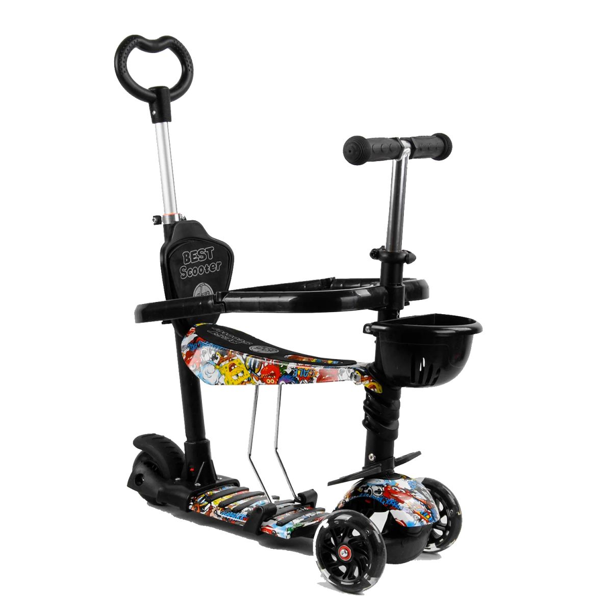 105373 [S3395] Самокат 5в1 S 3395 (1) Best Scooter, АБСТРАКЦИЯ, с защитным бампером, PU колеса, ПОДСВЕТКА  КОЛЕС, в коробке [Коробка]