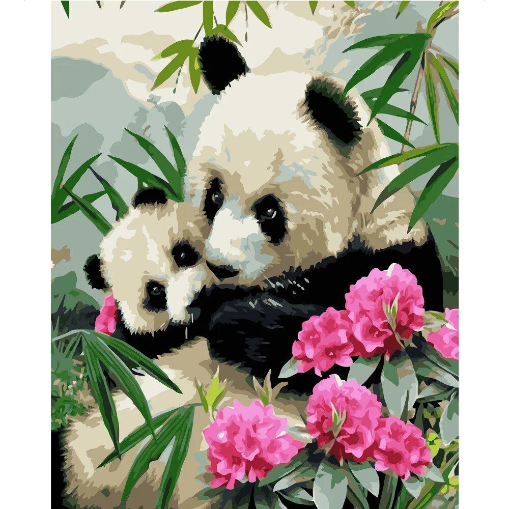 Картина по номерам "Панды в бамбуковом лесу"