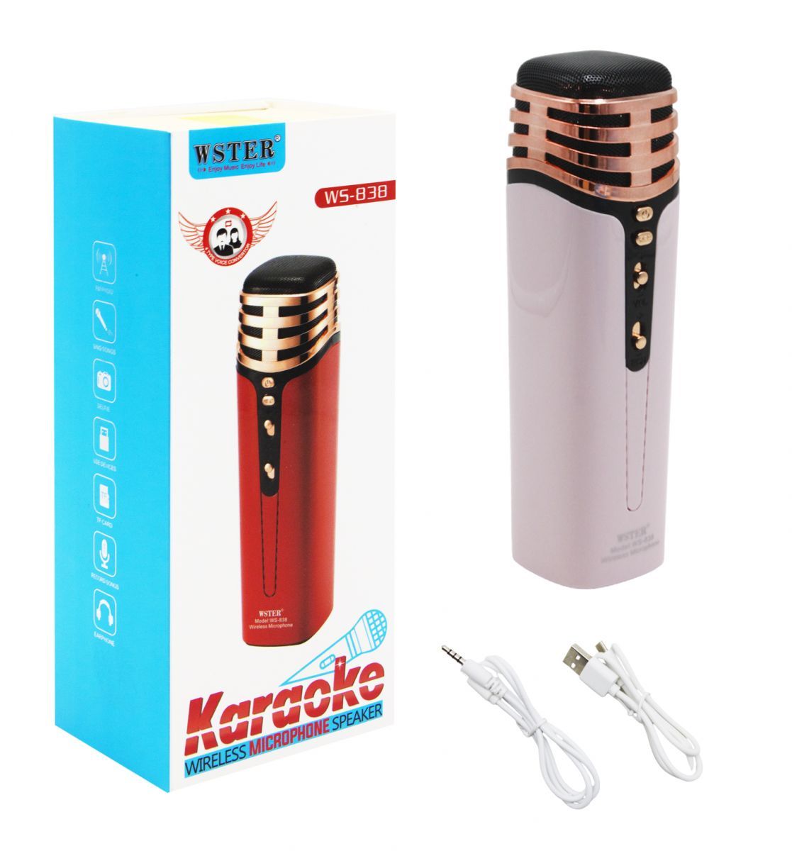 Уценка.  Беспроводной микрофон-караоке, розовый - не воспроизводит голос с музыкой, играет по отдельности