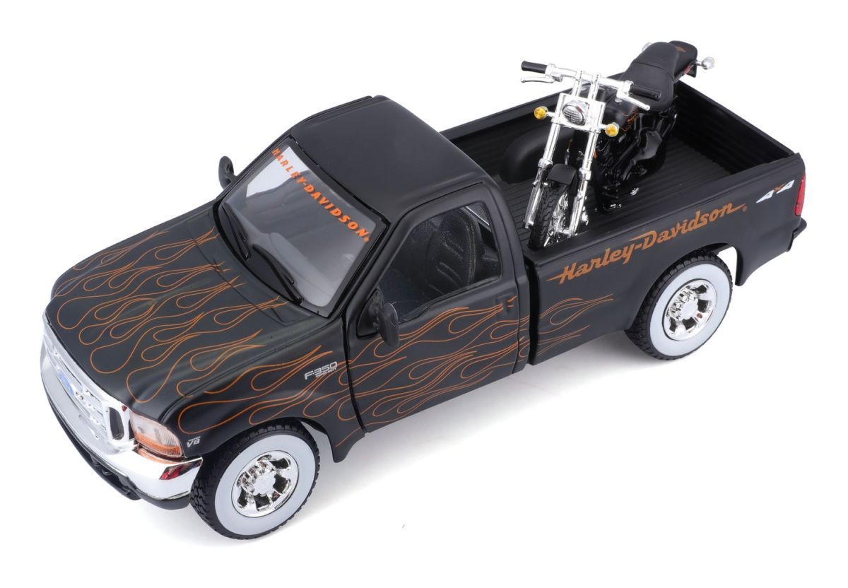 Набір іграшковий Harley-Davidson: машинка 1:27 1999 Ford F-350 Super Duty Pickup, мотоцикл 1:24  фото 18