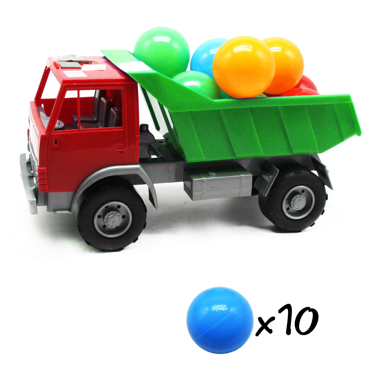 Машинка пластикова "Самоскид" з кульками (зелений кузов)