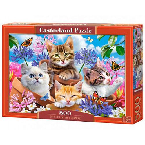 Пазлы "Котята в цветах", 500 элементов