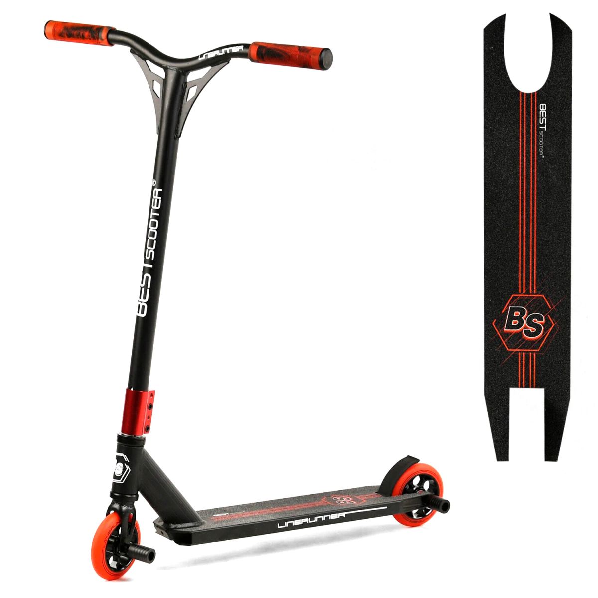 Самокат трюковый LR-10140 Best Scooter "LineRunner" (1) HIC-система, ПЕГИ, алюминиевый диск и дека, колёса PU, d=110мм, ширина руля 52 см, в коробке [Коробка]