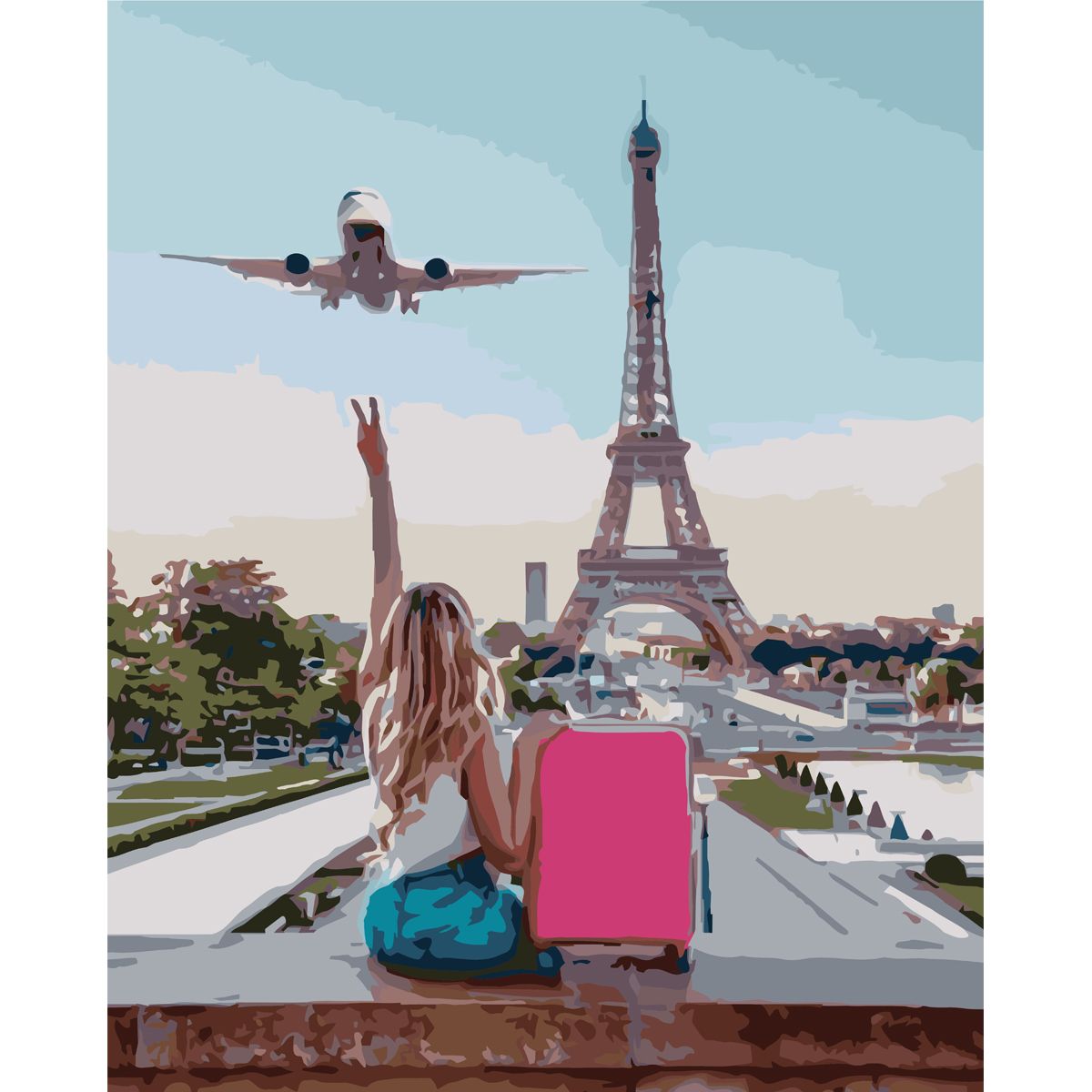 [0222] Картина по номерах 0222 ОРТ цв.  Парижский малиновый чемодан 40*50