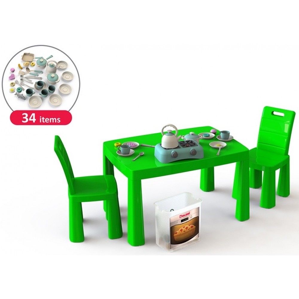 Игровой набор DOLONI Кухня детская (34 предмета, стол и 2 стульчика) фото 1 Игровой набор DOLONI Кухня детская (34 предмета, стол и 2 стульчика) фото 1