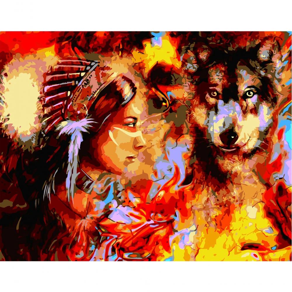 Картина за номерами "Жінка-команчі з вовком"